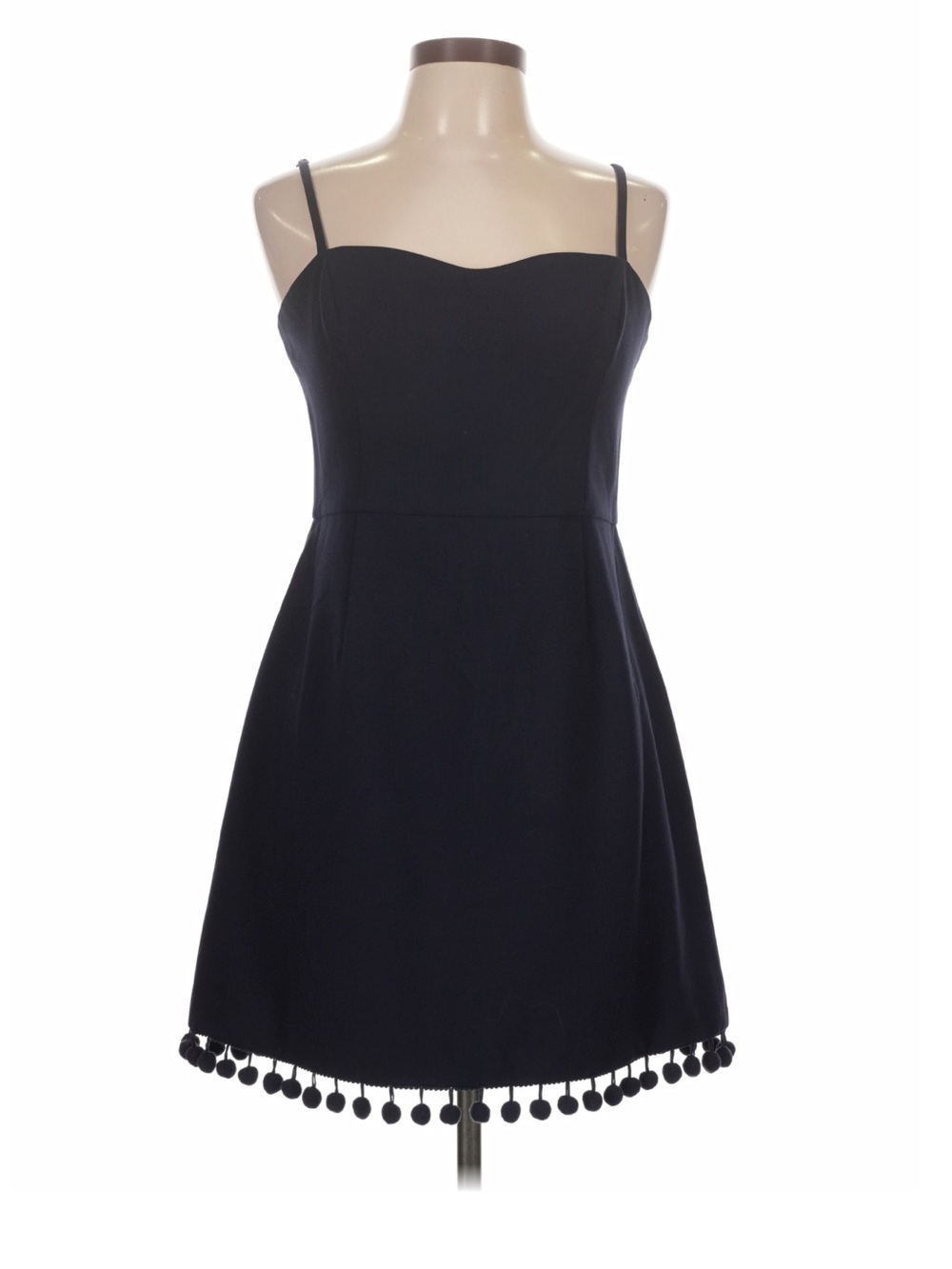 French Connection Black Spaghetti-Strap Pom Pom Hem Mini Dress